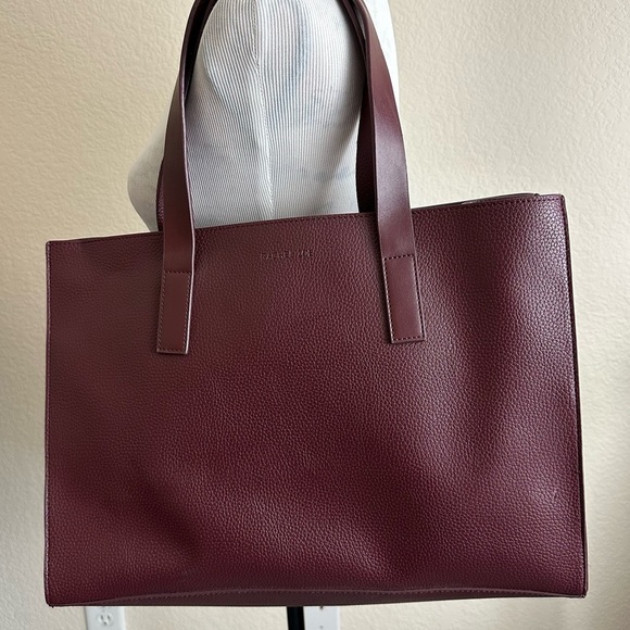 Rachel Zoe Tote Bag Burgundy Faux Leather Double Handle Handbag New - Picture 9 of 15